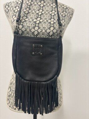STS Ranchwear Black Leather Crossbody Bag with Fringe